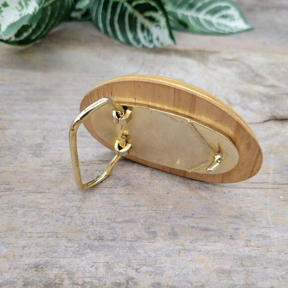 Carved Wood Brass Belt Buckle Inset Sliced Agate Geode Enamel Unisex - Picture 10 of 13